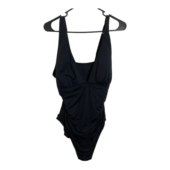 Anne Cole womens one piece V neck plunge front black size 16 adjust straps - Picture 1 of 9